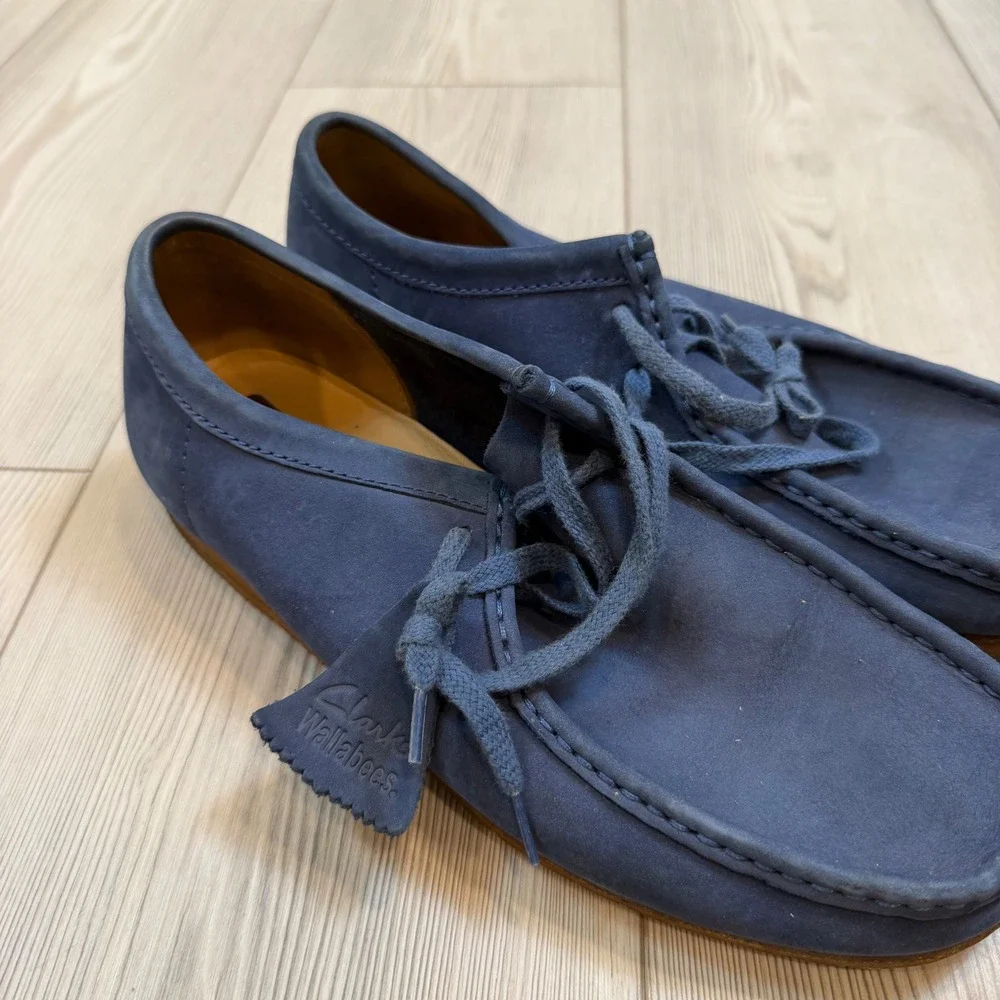 Clarks Originals Wallabees Mens 9 Navy Blue Nubuck Leather Moccasin 261225827080